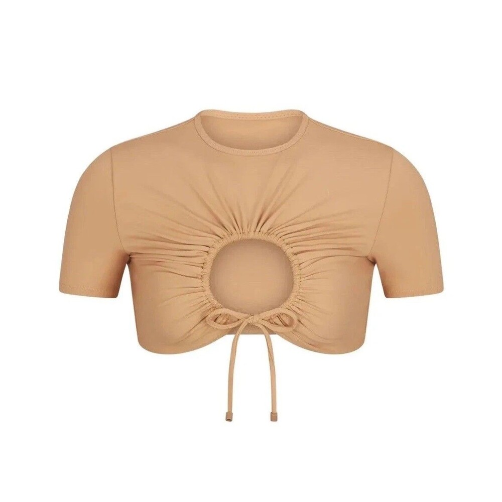 Skims Recycled Swim Size 4X Ruched T-Shirt Crop Top Keyhole Front Ochre